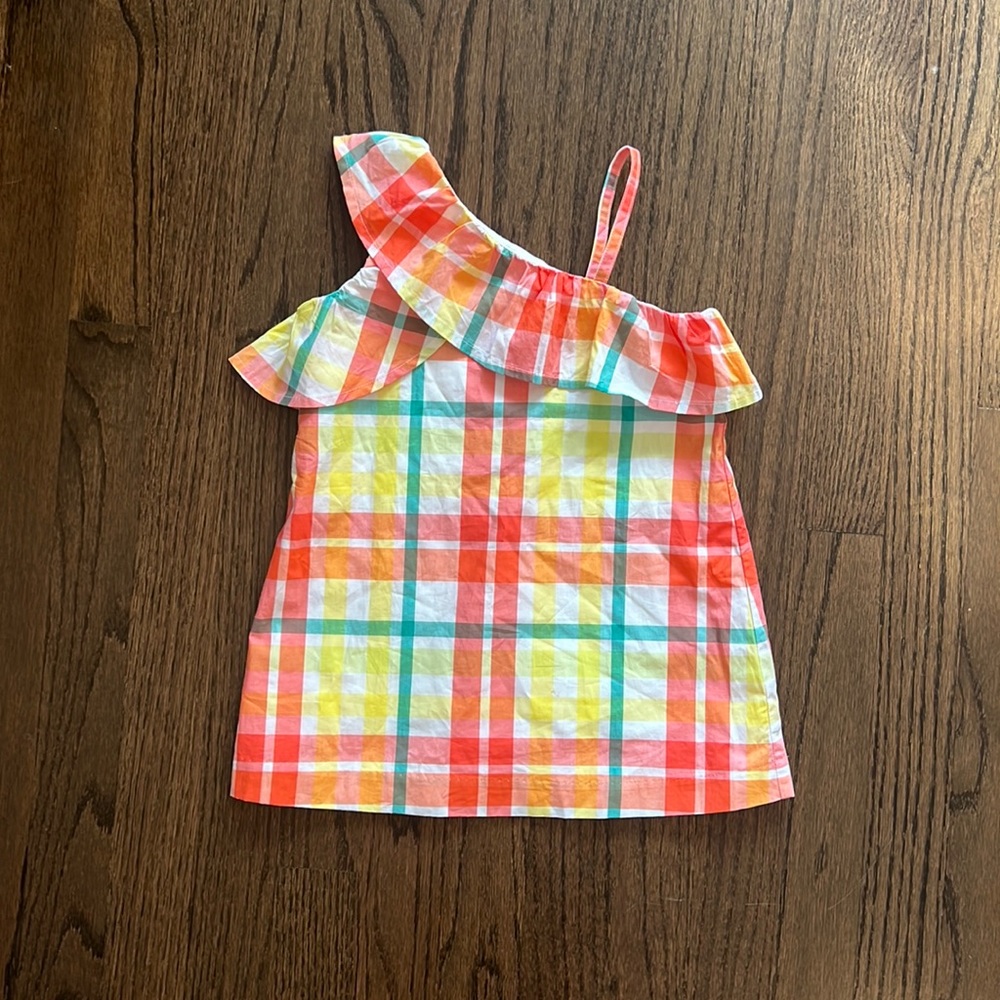 Janie and Jack Summer Plaid Dress with Ruffle Shoulder